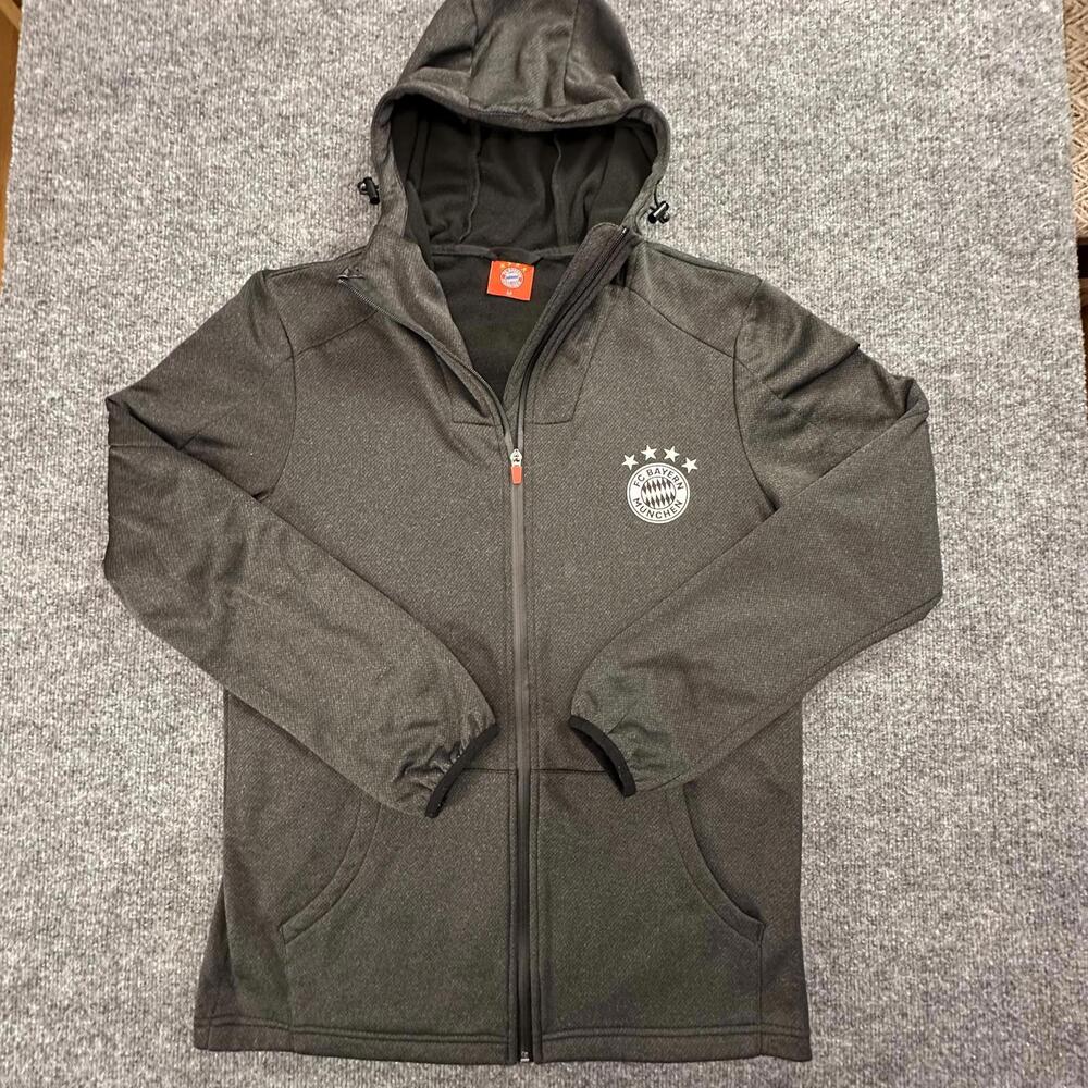 FC Bayern Munich Mens‎ Full Zip Hoodie Gray Soccer Jacket FCB Logo Size M